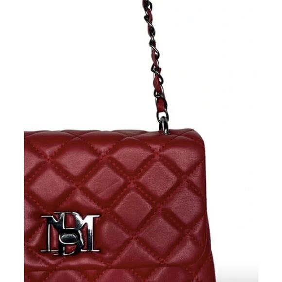 Badgley Mischka Designer Quilted Leather Red Silver Crossbody Purse - Picture 4 of 6